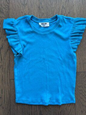 Double Zero Ruffled Cap Sleeve Fitted Ribbed T-Shirt Turquoise - M
